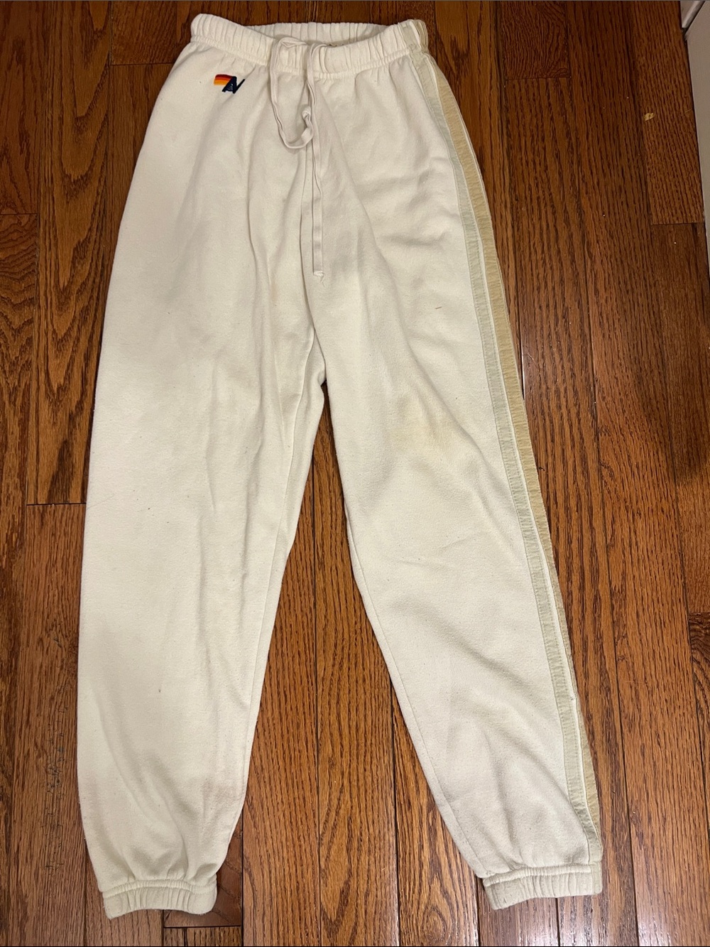 Aviator Nation White Fleece Joggers with Side Stripe